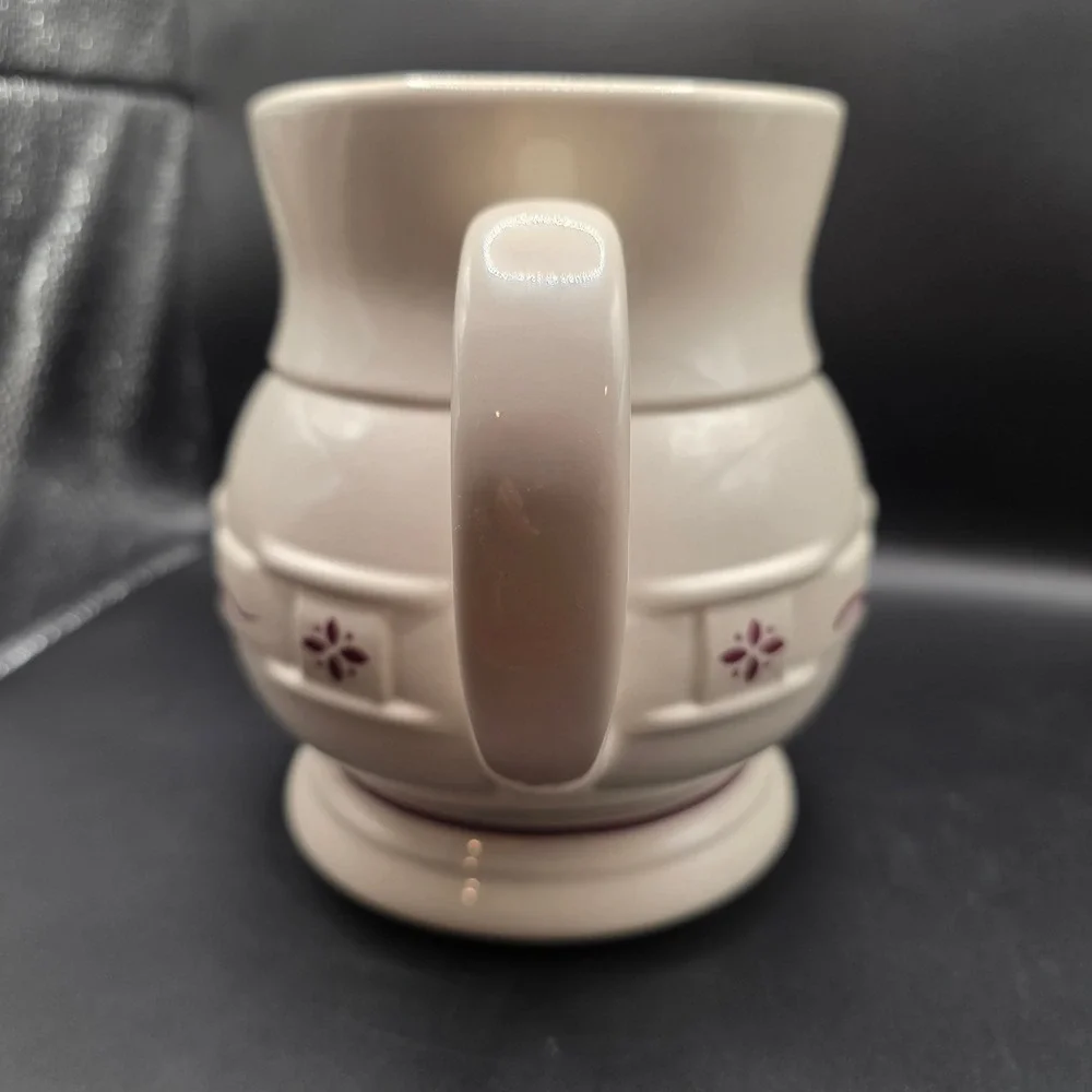 Longaberger Pottery Woven Traditions Ivory Heritage Pitcher Burgundy Made in USA